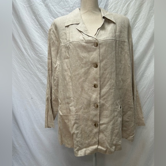 VTG CLIO Linen Jacket Lightweight Shoulder Pads Pockets Sz XL - Picture 2 of 8